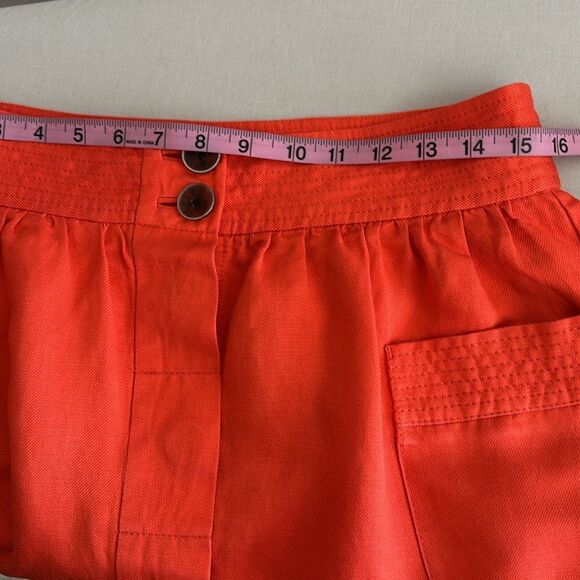 J.CREW Women’s Linen Blend Skirt 8 Button Front Lined Pockets Bright Orange Sz.8 - Picture 5 of 9